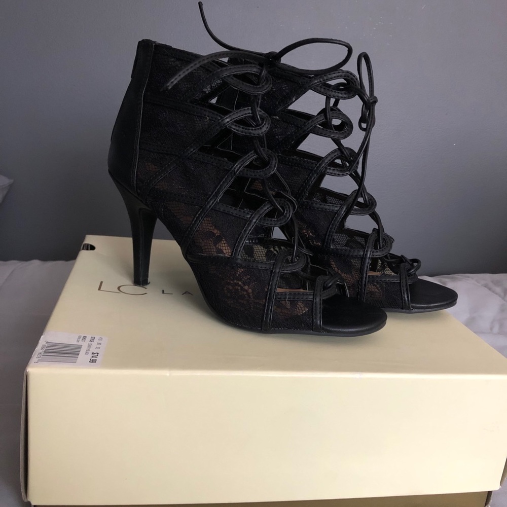 Lauren Conrad Black Lace Tie Heel